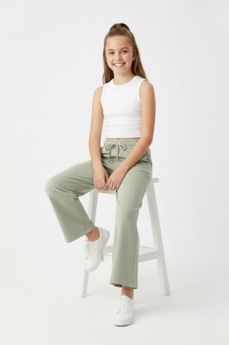 Image of Alan Jones Clothing Girls Mid Rise Solid Cotton Wide Leg Trackpant | French Terry Fabric | Relaxed Fit