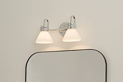 Image of Kichler Farum 19.25 inch 2-Light Vanity Light with Opal Glass in Chrome, for Vanity, Jack & Jill Layout, Over a Mirror, (19.25 inch W x 9.5 inch H), 55154CH