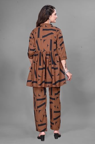 Image of Women Crepe 3 /4 Sleeves V Neck Cord Set Featuring Floral Pattern Design 2 Piece Ethnic Wear Set