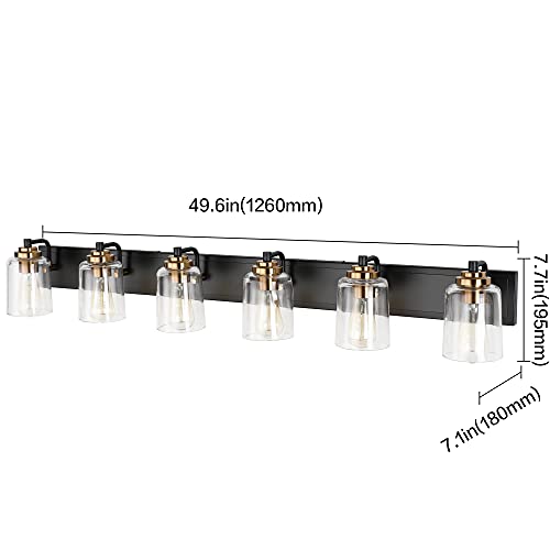 SOLFART Bathroom Vanity Light Black and Brass Bathroom Light fixtures Durable Glass Globe Vintage Stylish Lighting 6 Lights(8580)