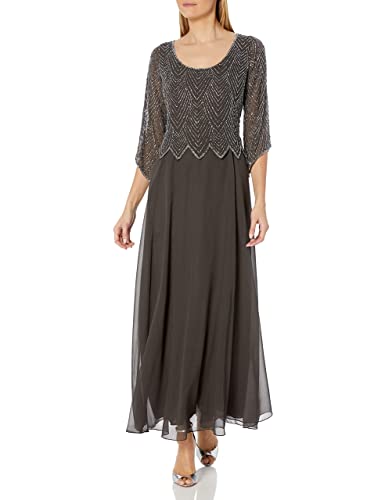 J Kara Plus Size Womens Scoop Neck Line with 3/4 Sleeve Beaded Top Long Dress