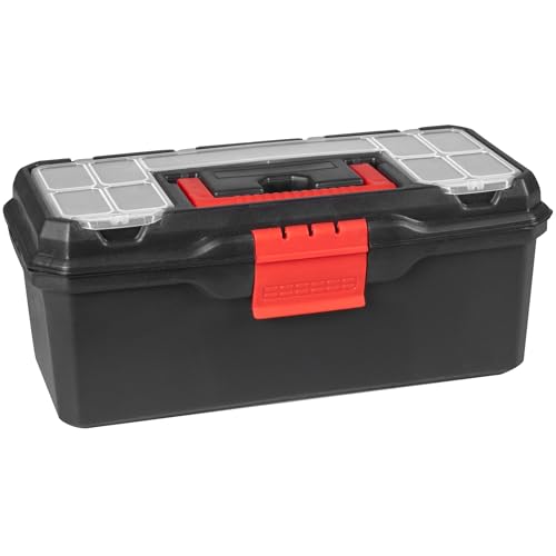 Hardys Heavy Duty Small Plastic Tool Box - Multiple Compartment Toolbox Organiser with Removable Tote Tray - Tool Chest Storage Box, 7 Compartment Box for Fixings, Hand Tools (13")