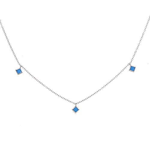 Collier anti-allergie argent 925 petite turquoise carrée véritable 3mm