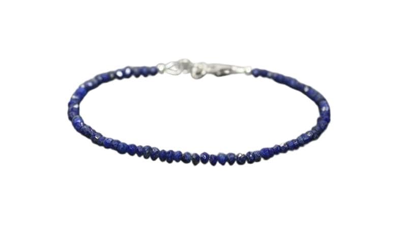 Bracelet lapis-lazuli 3mm en pierres facettées et fermoir argenté