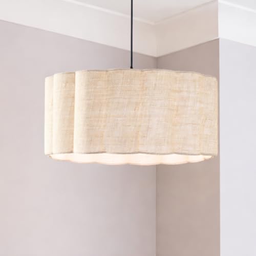 CGC Lighting Indoor lampshade Linen Scalloped Large 48cm Width Drum Shape Ceiling Hanging Floor lamp (Cream Linen)