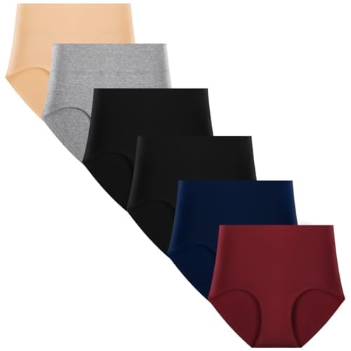LohhbveWomen's Cotton Plus Size Panties Pack High Waist Briefs Solid Soft Knickers Breathable Underwear Moisture-Wicking 6 Pack