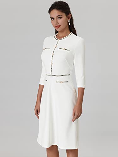 Women's Church A-Line Work 3/4 Sleeve Tweed Midi Dresses4