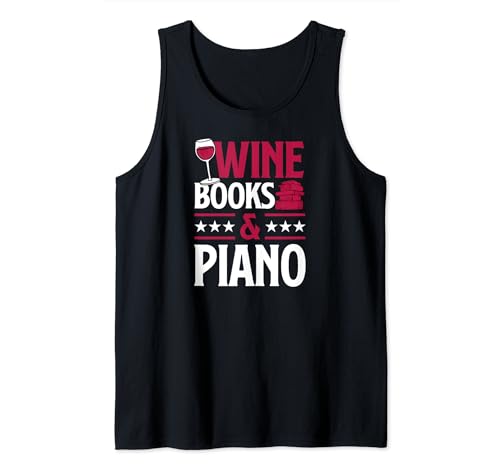 Libros de vino y piano Lectura de libros amorosos del vino tinto Camiseta sin Mangas