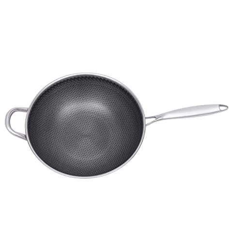 POAdwhmnr 12in Woks & Stir Fry Pans Wok Pan with Lid, No Chemical Coated Chinese Woks for Electric, Induction,Gas Stoves