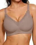 HORISUN Jelly Wireless Bras for Women Push Up V Neck Seamless T-Shirt Bras No Underwire Supportive Full Coverage Bralettes (Grey 32DD)