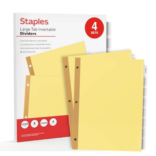 Intercalaires 8 onglets insérables Big Tab clairs pour classeur (Lot de 4)