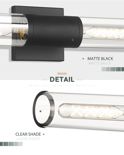 Image of Black Vanity Light Set of 2, 2 Light Modern Bathroom Light Fixtures Over Mirror with Clear Glass Shade, Up and Down Indoor Wall Sconce for Bathroom Bedroom Hallway, VL834-MB-2PK