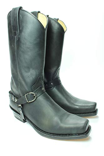 Sendra Boots 3091 Seta Zwart Dames Heren Biker Western Cowboy Laarzen Handgemaakt Vierkante Neus Leren Zool Schuine Hak Treklussen Echt Leer - Afbeelding 8