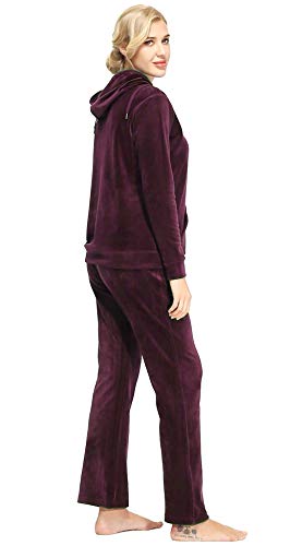 Dolcevida Womens Velour Sweatsuits Sets 2 Piece Tracksuits Outfits Full Zip Hoodie And Sweatpant Set Velvet Jogging Suit (Wine, M) #TOP2