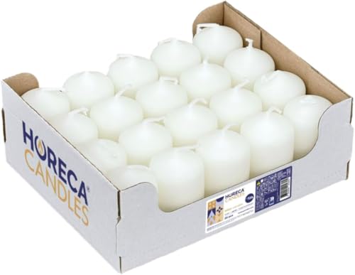 Horeca Candles - Candele a Colonna Avorio - Ø 4 x 7 cm - Set da 40 Candele Decorative - Lunga Durata 12 Ore - Cero Inodore - Cera di Paraffina