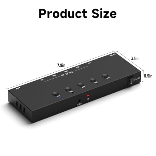 Image of 5Port HDMI Switcher 8K@60Hz 5In 1Out HDMI Selector with IR Remote Supports Full HD 4K /1080P /3D & HDCP2.2 for Switch,Xbox,PS4 /PS5,Fire Stick,Roku,Apple TV