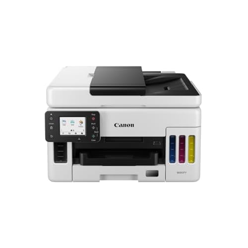 Canon MAXIFY GX6050 MegaTank Multifunktionsdrucker 3in1 (Tintenstrahl, Drucken, Kopieren, Scannen, 50 Blatt ADF, A4, WLAN, LAN, 6,9 cm LCD Touch, Duplex-Druck, niedrige Druckkosten, 350 Blatt) weiß