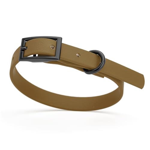 Image of Dogline Biothane Waterproof Dog Collar Strong Coated Nylon Webbing with Black Hardware Odor- Proof for Easy Care Easy to Clean High Performance Fits Small Medium or Large Dogs, Coyote Brown