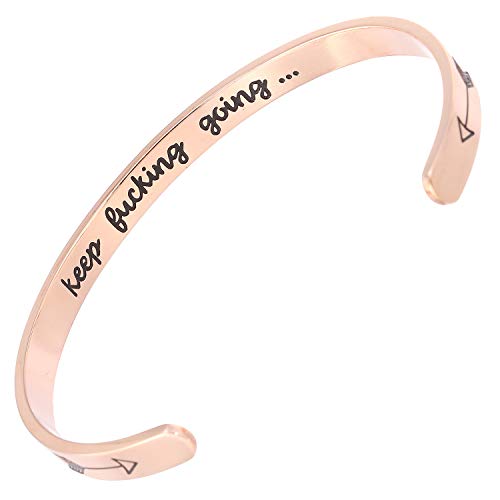BGAFLOVE Keep Going Bracelets, Inspirational Bracelet Cuff Bangle Mantra Quote Keep Going Stainless Steel Engraved Motivational Friend Encouragement Jewelry Gift for Women Teen Girls