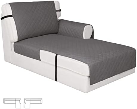 Easy-Going Reversible Chaise Lounge Couch Cover Water Resistant Sofa Cover Sectional L Shaped Sofa Slipcover with Adjustable Straps Furniture Protector for Dogs (115X34 in, Gray/Gray)