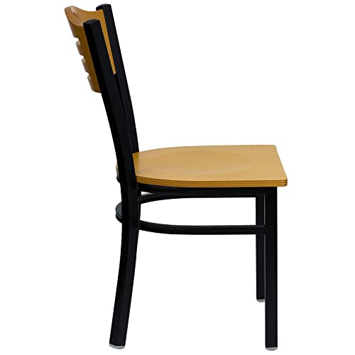 Image of Flash Furniture 2 Pack HERCULES Series Black Slat Back Metal Restaurant Chair - Natural Wood Back & Seat