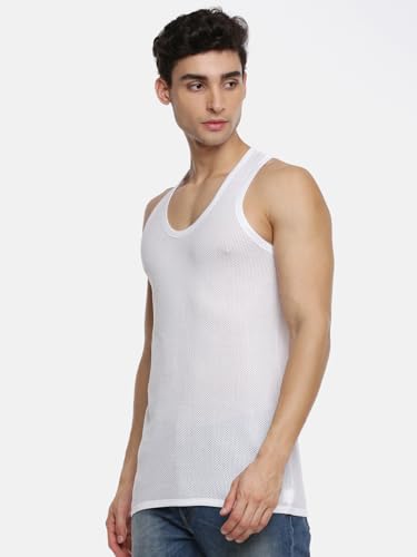 Image of RAMRAJ COTTON Men's White Inner Vest /Banian | Lightweight Scoop Neck Sleeveless Super Combed Cotton