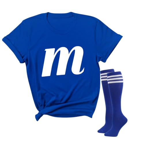 YOKVAN Womens Easy Candy Halloween Costumes Initial Team T-Shirt (US Alpha Medium Regular Regular Blue)