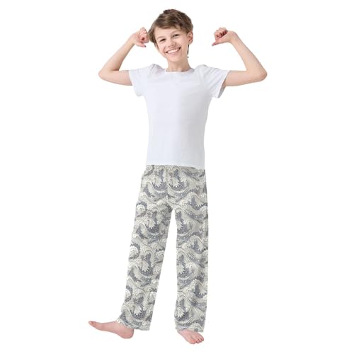 Retro Wave Boys Long Pants Soft Trousers Elastic Waist Kids Lounge Bottoms with Pockets S-XL2