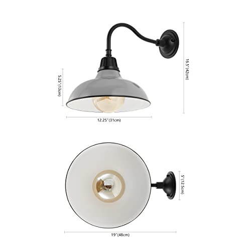 Image of JONATHAN Y 12.25 inch Gray /Black Farmhouse Industrial Outdoor Sconce, LED Gooseneck Wall Light for Porch, Metal Bowl Shade, Dimmable Vintage Exterior Fixture, LED Bulb Included (JYL7613D)