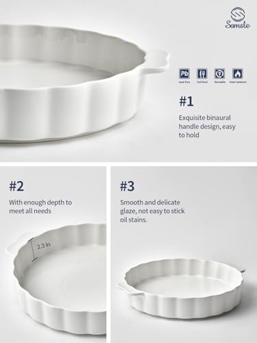 Ceramic 11.4in Baking Dish With Lid +13Inch Round Pie Pan With Double Handle, Bakeware Set For Cooking Cake Dinner Banquet and Daily Use, Microwave, Dishwasher, and Oven Safe - Image 8