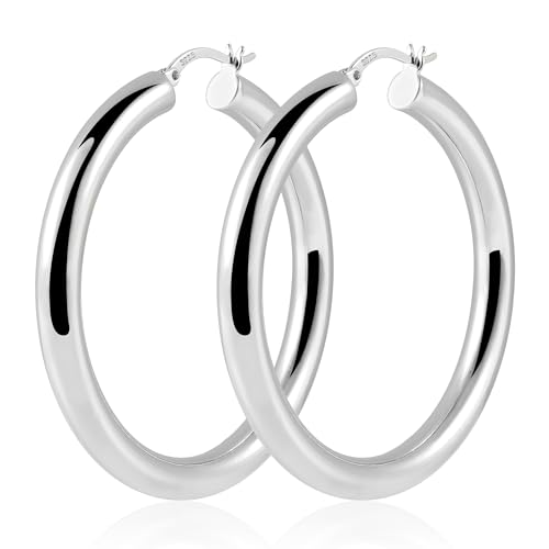 ALEXCRAFT Sterling Silver Chunky Hoop Earrings - 50mm Large, Hypoallergenic, Lightweight Wide Thick Hoops for Women