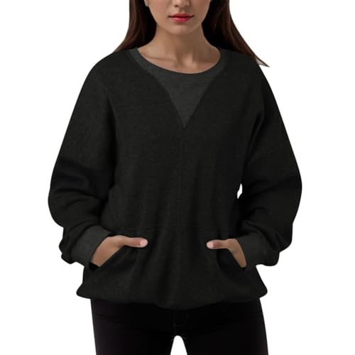 Sweat-shirt surdimensionné pour femmes manches longues avec poche vêtement noir