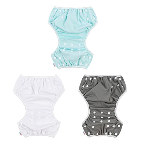 Image of ALVABABY Baby Swim Diapers 3pcs One Size Reuseable Washable & Adjustable for Swimming Lesson & Blue Gray White 3SWY18