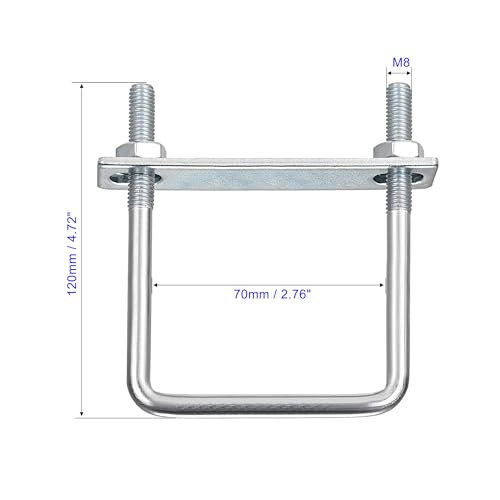 MACHSWON Square U-Bolt,1 Set Carton Steel M8 U Bolts 70mm(2-3/4") Inner Width 120mm Length with Nuts and Frame Plate for Automobiles Boat Trailer - Image 2