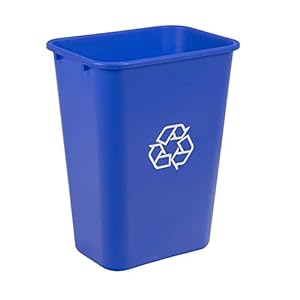 Amazon Basics 10 Gallon Rectangular Commercial Office Wastebasket, w/ Recycle Logo, 1-Pack, Blue (Previously AmazonCommercial brand)