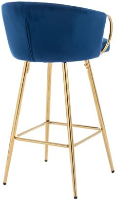 Miniatura 6 de SZLIZCCC Taburetes de bar modernos de terciopelo, juego de 2 taburetes de bar con respaldo y reposapiés cromados, taburetes de bar altos con patas