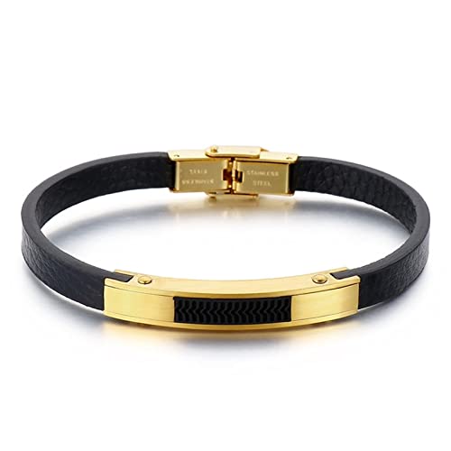 Whoiy Pulsera de Cuero Gruesa, Pulsera Tejida Hombre Oro Pulsera Sencilla Personalizada 21cmx7mm