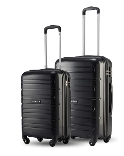 SNITCH Loop 2Pc Set Black Polypropylene Hard Travel Suitcase - Trolley Bag Set of 2 & Luggage with 4 Wheels, Secure Lock & Free Shoe Bag