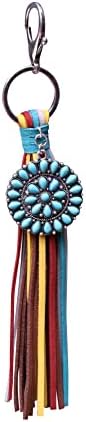 Western Circle Charm Key Chain, Handbags Charm with Leather Tassel and Easy Snap Hook No.1017 image 4