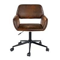 39F Furniture Dream Children's Armchair Office Chair Vintage in Suede Fabric Swivel Adjustable Height and 5 Casters for Children Working at Home, Brown, 56.5x57.5x75-85cm