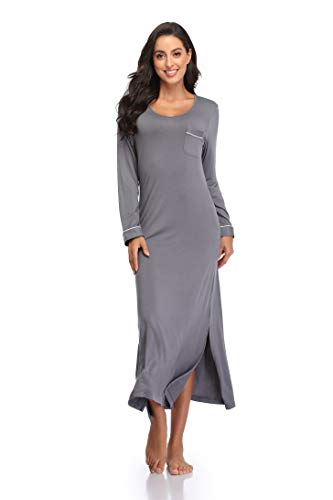 COLORFULLEAF Nightgowns for Women Long Sleeve Soft Nightshirts V Neck Full Length Sleepwear Casual Loungewear2