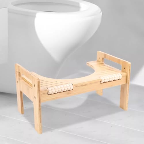 Taburete de baño de bambú, altura ajustable (17,8 cm, 22,9 cm), con masaje de pies, taburete de baño, taburete de inodoro de una pieza, taburete infantil de madera