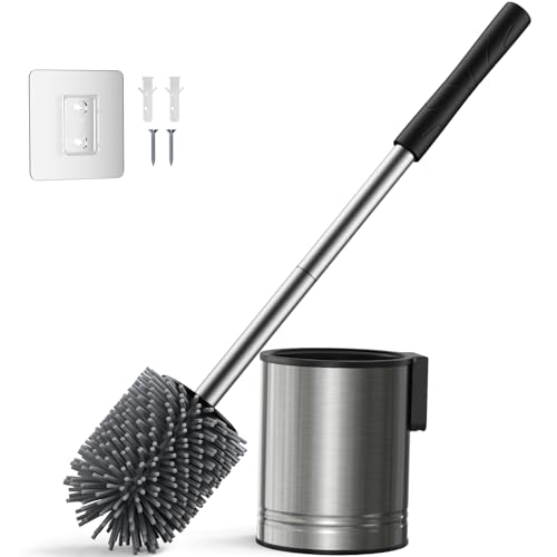 HAMITOR Escobilla para inodoro (plástico, 35 cm, mango antideslizante, estándar), color blanco