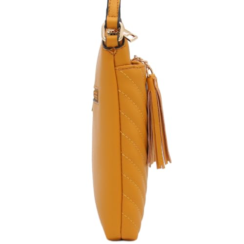 Image of FashionPuzzle Chevron Quilted Medium Crossbody Bag with Tassel Accent