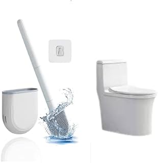 Brands Central Silicone Toilet Brush, Toilet Cleaner with Soft Flexible and Non Slip Plastic Handle Bathroom Toilet Brush Set with Holder (White)