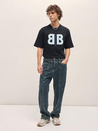 Image of The Bear House Men's Cotton Self Design Oversize T-Shirt