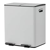PeacefulHues 5gal Stainless Steel Double Trash Can with Lid for Kitchen, Large Dual Trash and Recycle Bin Combo, Step-on Kitchen Metal Garbage Cans, PP Inner Buckets, Liner Rim, White