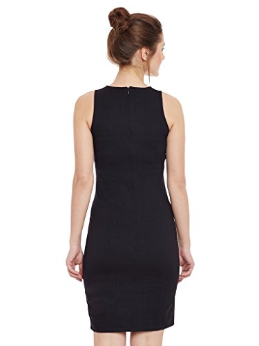 Image of Miss Chase Women's Super Comfortable Black Solid Sleeveless Round Neck Mini Bodycon Dress with Zip Closure