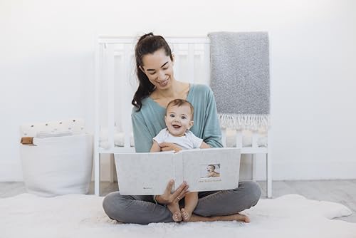 Image of Pearhead Deer Print Linen First 5 Years Baby Memory Book | 56 Guided Pages, Baby Milestone Journal Book, Photo Insert Cover, Woodland Animal