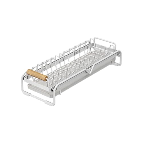 Escurridor de platos de cocina, organizador de platos deslizante con escurridor, estante para platos con drenaje, organizador de escurridor de platos portátil de carga fuerte, cajón extraíble para